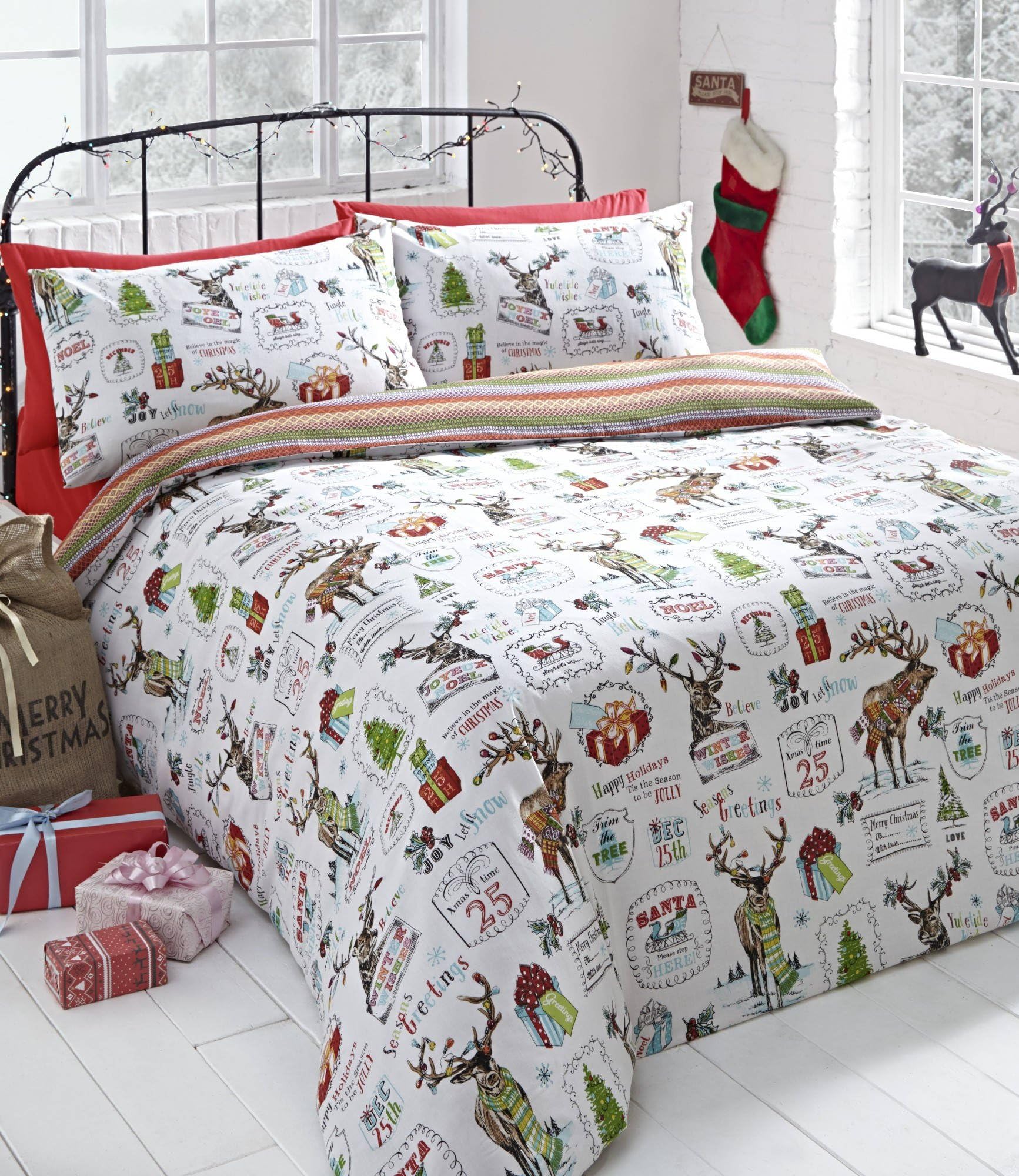 Xmas Time Christmas Duvet Cover and Pillowcase Set, Multi-Colour, Single