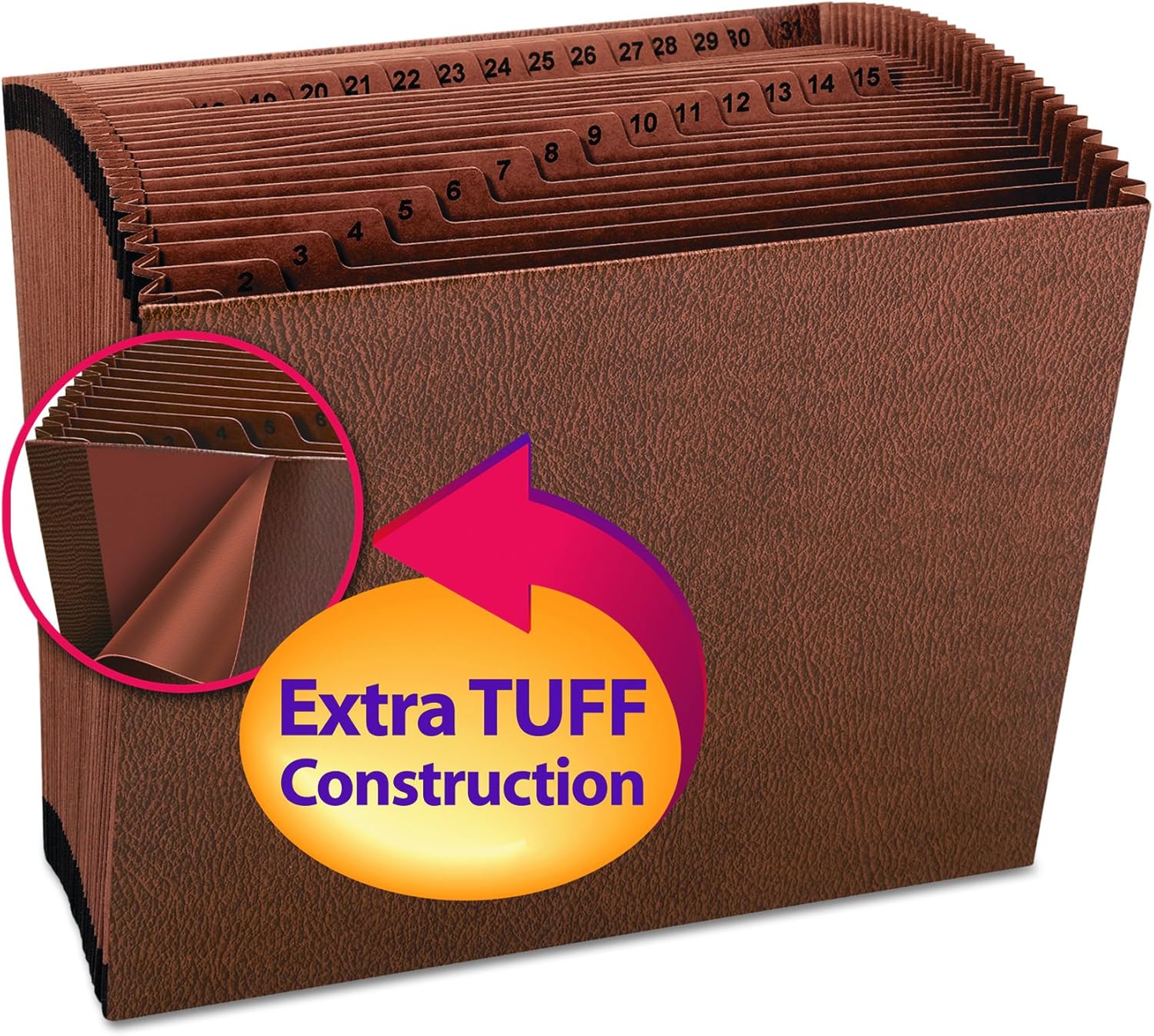 Smead TUFF Expanding File, 31 Pockets, Daily (1-31), Letter Size, Redrope (70467), LEATHER-LIKE : Expanding File Jackets And Pockets : Office Products
