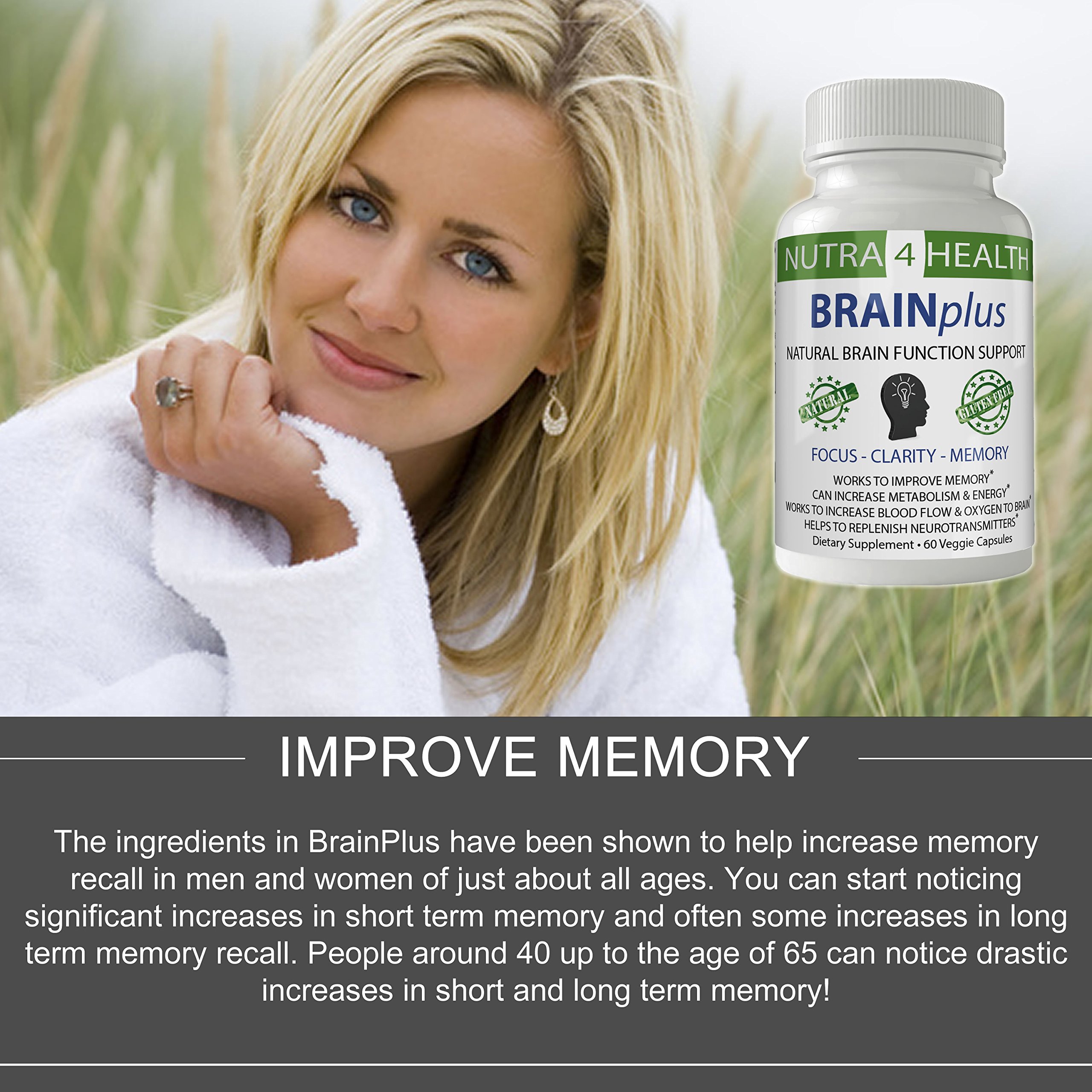 BRAINplus - Brain IQ Plus Capsules for Brain Plus IQ Original from nutra4health, Brain Booster, Brain Supplement for FOCUS, CLARITY and MEMORY with BACOPA, DMAE & PHOSPHATIDYLCHOLINE