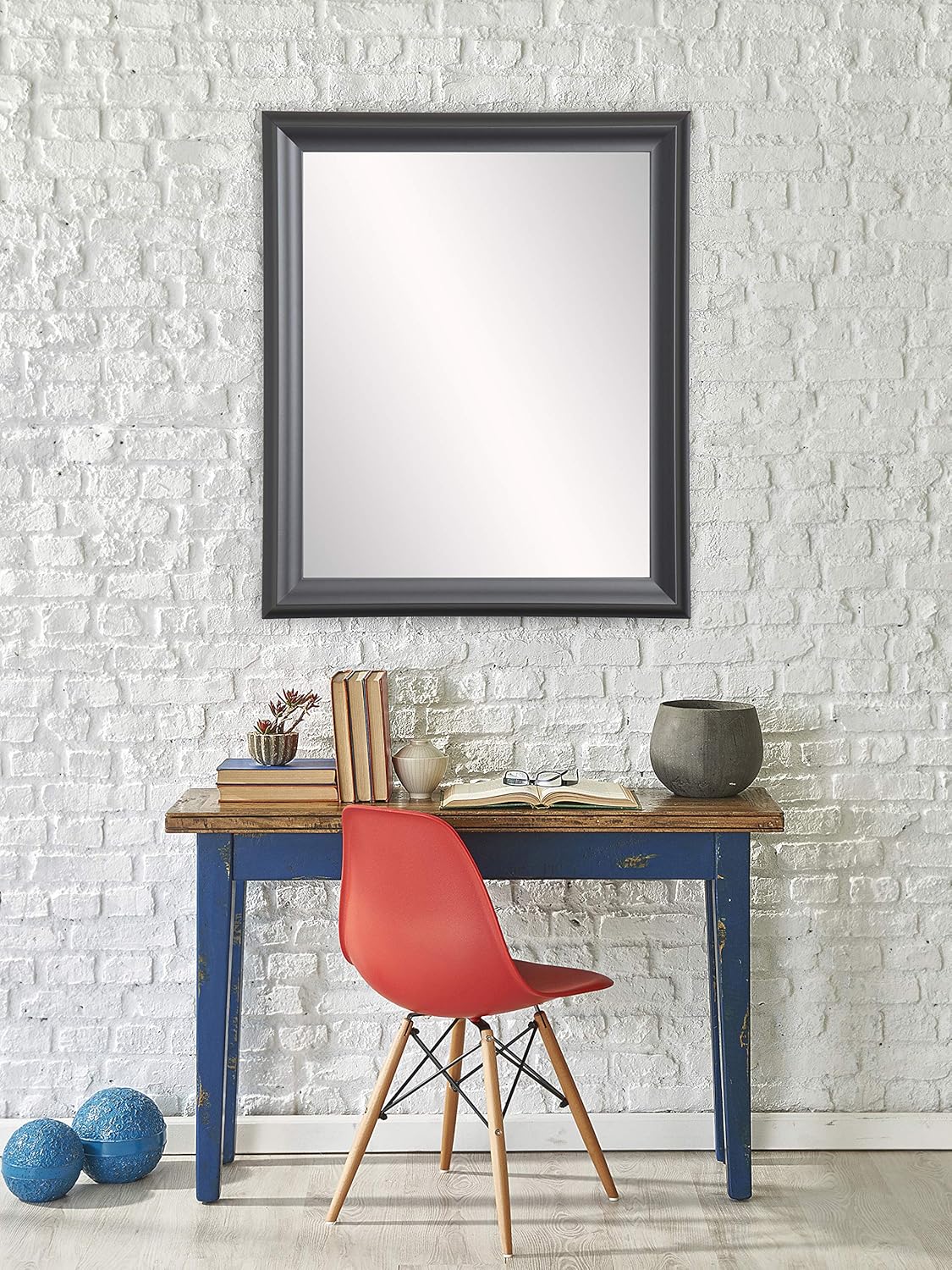 wallpaper mirrored wall on Amazon Com Brandtworks Azbm093m2 Accent Mirror 31 X 35 Matte Black Home Kitchen