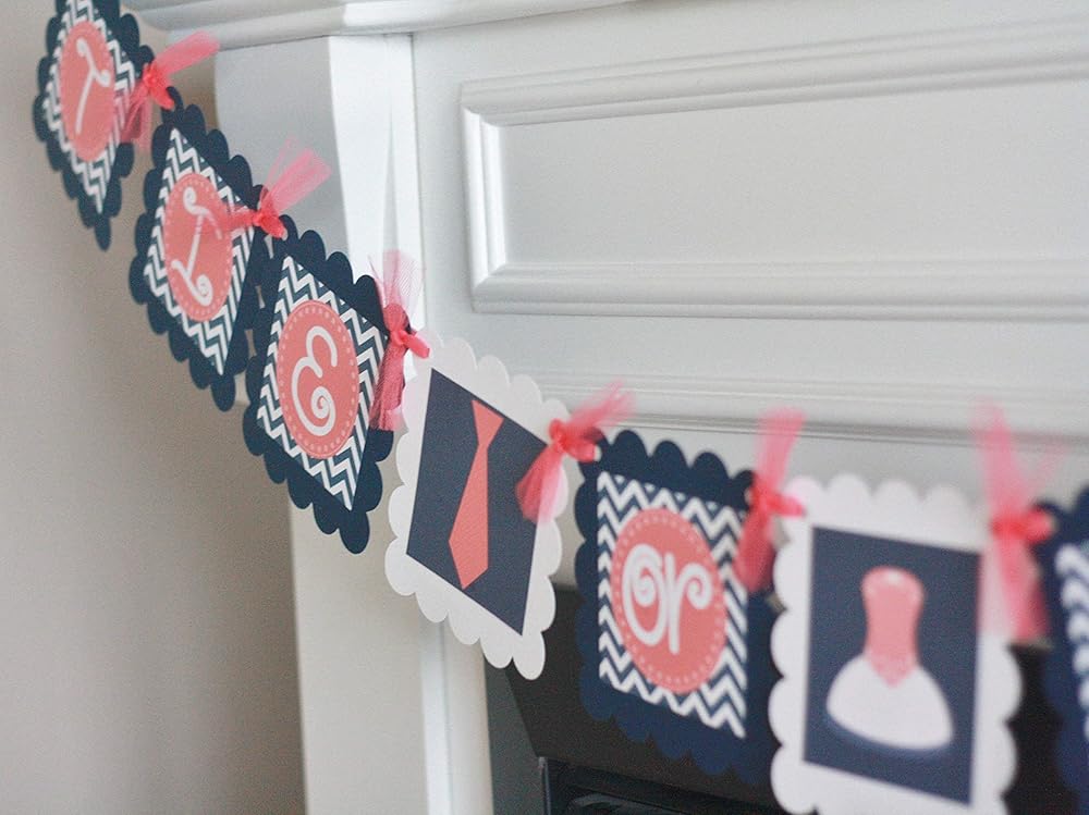 Party Packages Favor Tags Door Signs Available 12 Tie Or Tutu Coral Navy Chevron Gender Reveal Baby Shower Cupcake Toppers Banners Decorations