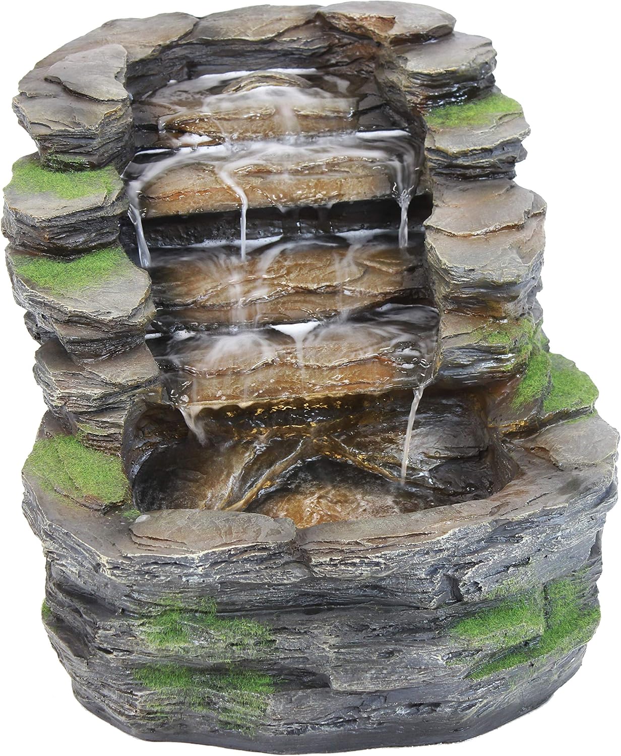 Sunnydaze Shale Falls Outdoor Fountain with LED Lights - Rustic Exterior Standing Water Feature - Corded Electric - Ideal for Patio, Balcony, Garden, Front Porch or Landscaping - 13-Inch: Sunnydaze Decor: Kitchen & Dining