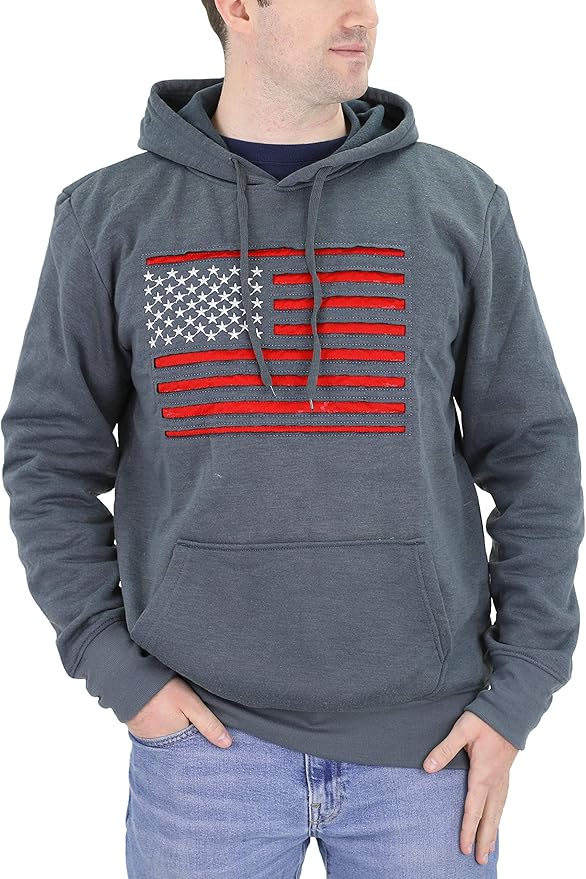 Bronze Eagle Men's Embroidered American Flag Pullover Fleece Hoodie, X
