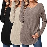 Ficerd 3 Pack Women's Curved Hem Long Sleeve Sweaters, Side Split Crew Neck Tunic Tops Loose Fit Shirts Basic Pullover
