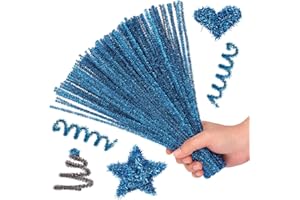 Hssugi Pipe Cleaners, 100PCS Christmas Pipe Cleaners Craft Supplies, Glitter Lake Blue Pipe Cleaners Bulk Fuzzy Sticks for DIY Art and Craft Projects Home Decoration