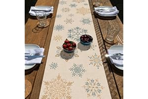 Seliem Winter Snowflakes Table Runner, Gold Blue Tabletop Scarf Home Kitchen Christmas Holiday Decor Sign, Seasonal Farmhouse Rustic Burlap Dining Decorations Party Supplies 13 x 72 Inch