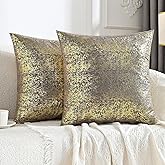 JELLYMONI Sparkling Decorative Pillow Covers Set of 2, Gold Glitter Throw Pillows Cover 16 x 16 Inch for Living Room Bed Sofa Couch, Morden Home Luxury Decor(16x16in,Gold Dark Grey)