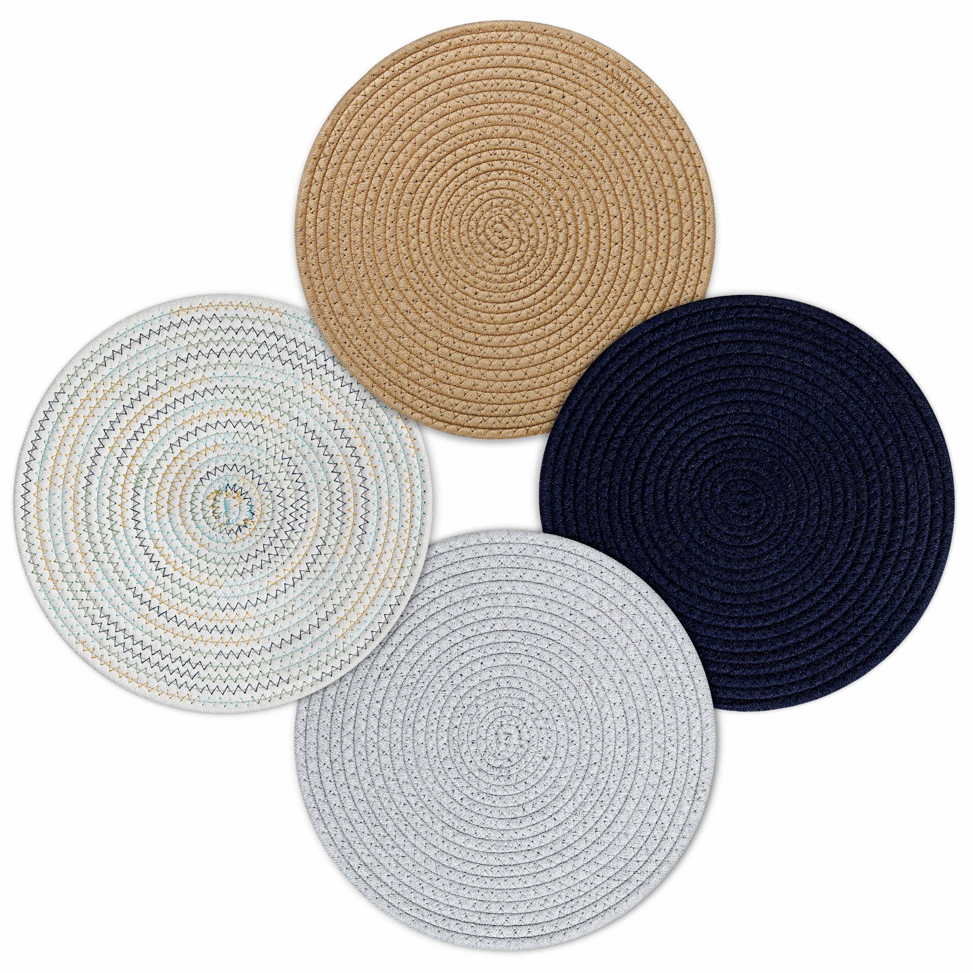 fanquare Placemats, Round Weave Braided Table Mats 30cm, Washable Heat Resistant Non Slip Woven Place Mats, Placemats for Kitchen Dinner Table Set of 4