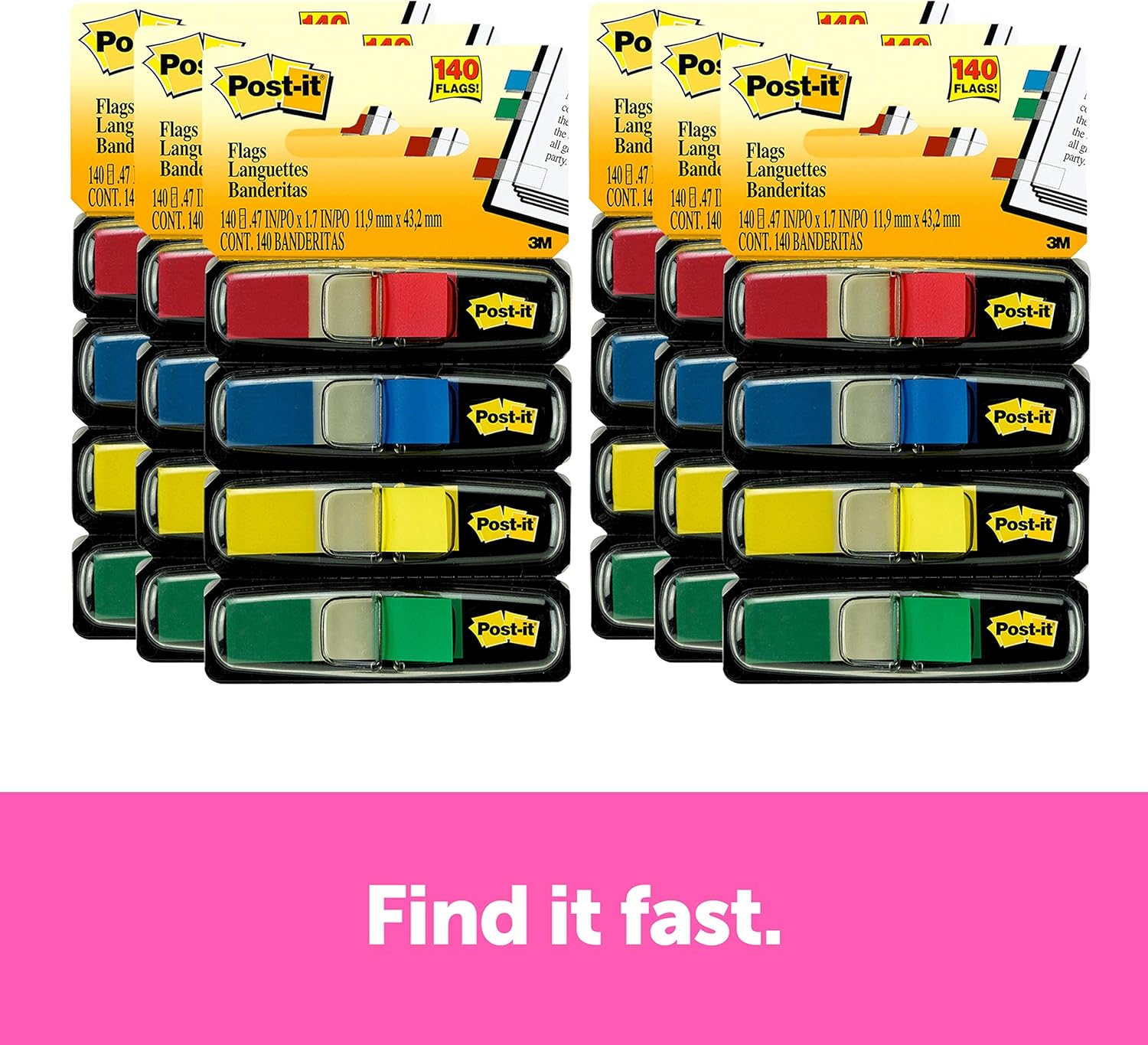 Postit Flags Assorted Primary, Four Colors, 35 Flags Each