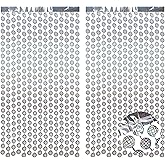 BRAVESHINE Hanging Balls Party Streamers Backdrop - 2 Pack Silver Tinsel Foil Fringe Curtains for Christmas/70s/80s/90s/Discoball/Birthdays/Bachelorette/Engagement/Music/Dance/New Years Decorations