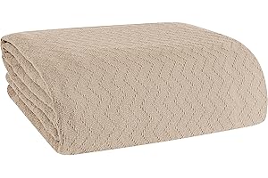 ELVANA HOME BELIZZI HOME 100% Cotton Bed Blanket, Breathable Thermal Blanket Full - Queen Size, Soft Chevron 90''x90'', Perfect for Layering Any All Season, Beige, Biege, (90''x90'')