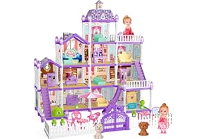 OCTERIC Doll House for Girls ,13 Rooms Doll House with 2 Dolls, Lights, Puppies ,Furnitures, Accessories, Toddler Playhouse Gift for for 3 4 5 6 7 8 9 10 Year Old Girls Toys ( Purple)