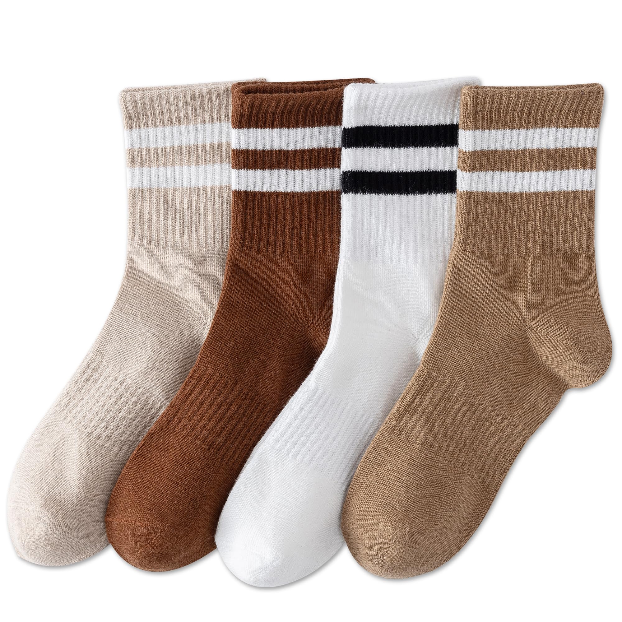 Photo 1 of ** ONLY THREE **YUWELL Womens Striped Crew Socks, Cotton Cozy Casual Socks for Women 4 Pairs, Size 5-10, Maillard