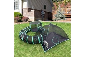 Pawtenda Cat Tents for Outside, Green Outdoor Cat Enclosures, Foldable Pet Playpen with Tunnels for Outside, Portable 4-in-1 Catio Including 2 Tents and 2 Tunnels
