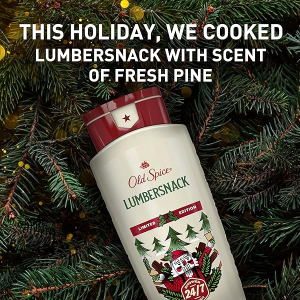 OLD SPICE BODY WASH FOR MEN, HOLIDUDES HOLIDAY EDITION, 24/7 HOLIDAY FRESHNESS, LASTING SCENT AND RICH LATHER, STOCKING STUFFER, LUMBERSNACK WITH FRESH PINE SCENT, 16 OZ