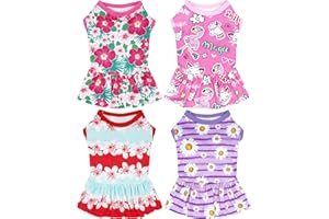 JpGdn 4PCS Dog Dresses Shirts for Large Dogs Girl Female Pink Purple Red Skirts Summer Clothes Pet Apparel Floral Sundress Small Daisy Unicorn Stretchable Lightweight Outfit L