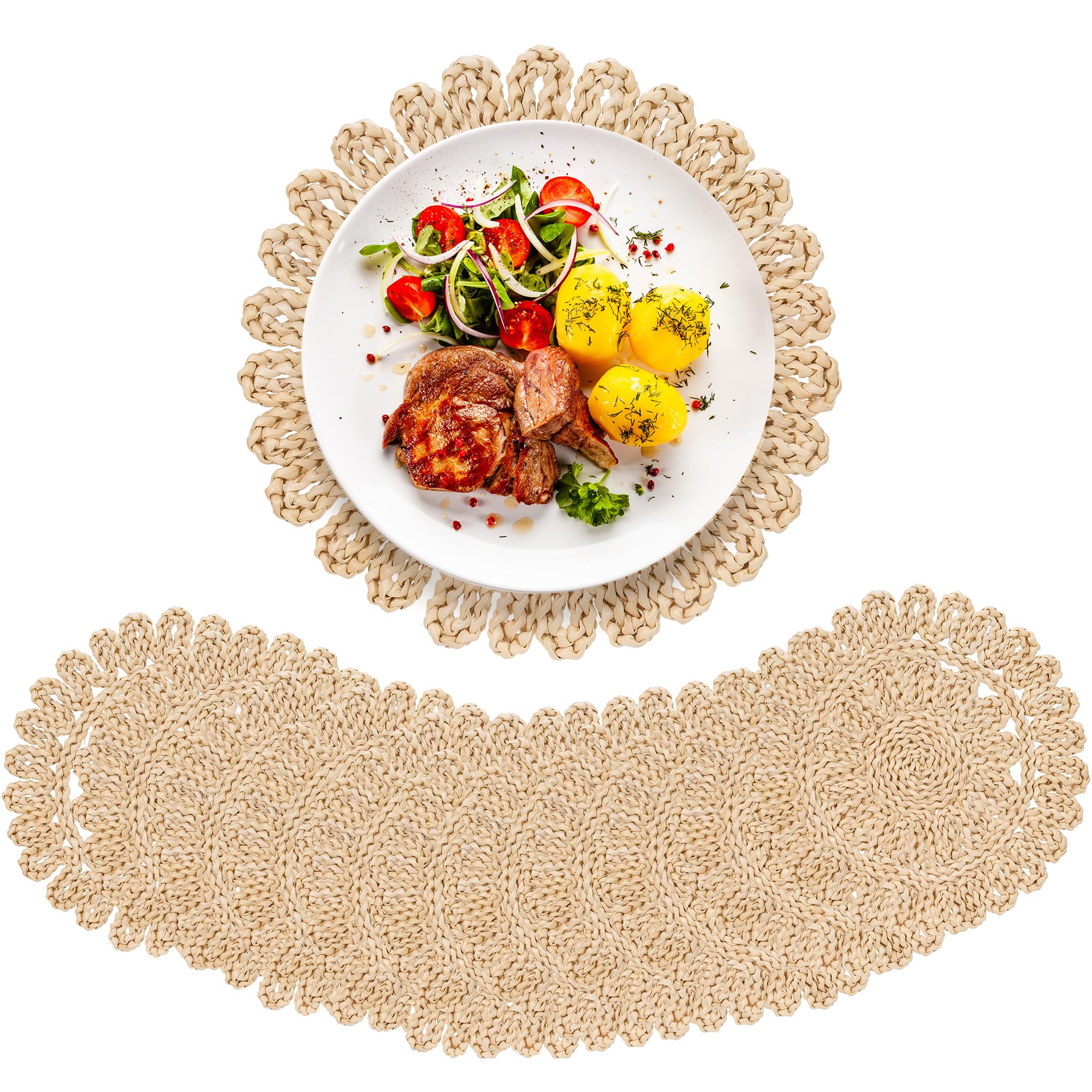Photo 1 of GENMOUS 13" Round Woven Placemats Set of 12, Corn Husk Natural Braided Table Place Mats, Boho Rattan Wicker Charger Plates for Home Farmhouse Wedding Thanksgiving Christmas Spring Holiday