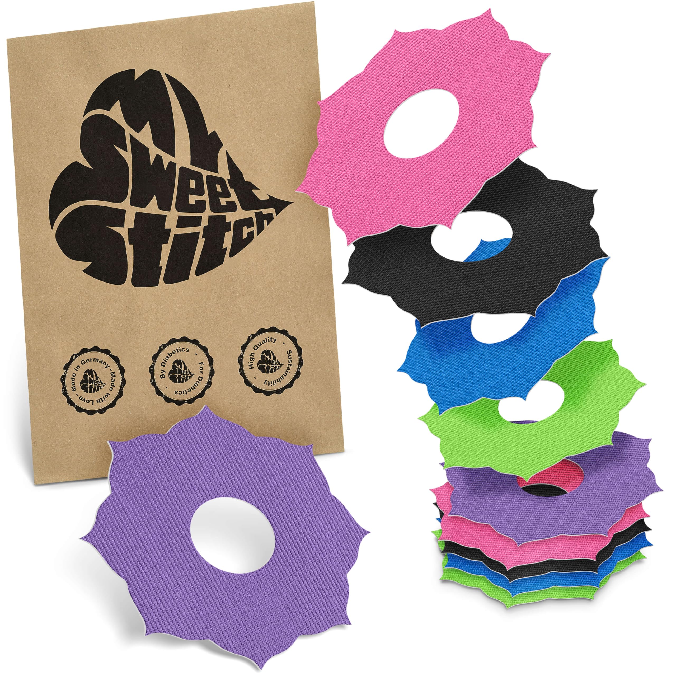 MySweetStitch | Patch for Freestyle Libre 3 Sensor Waterproof, Breathable and Skin-Friendly (10 Pieces) Mandala | Made in Germany | Outer Ø 65mm, Inner Ø 20mm | Rainbow