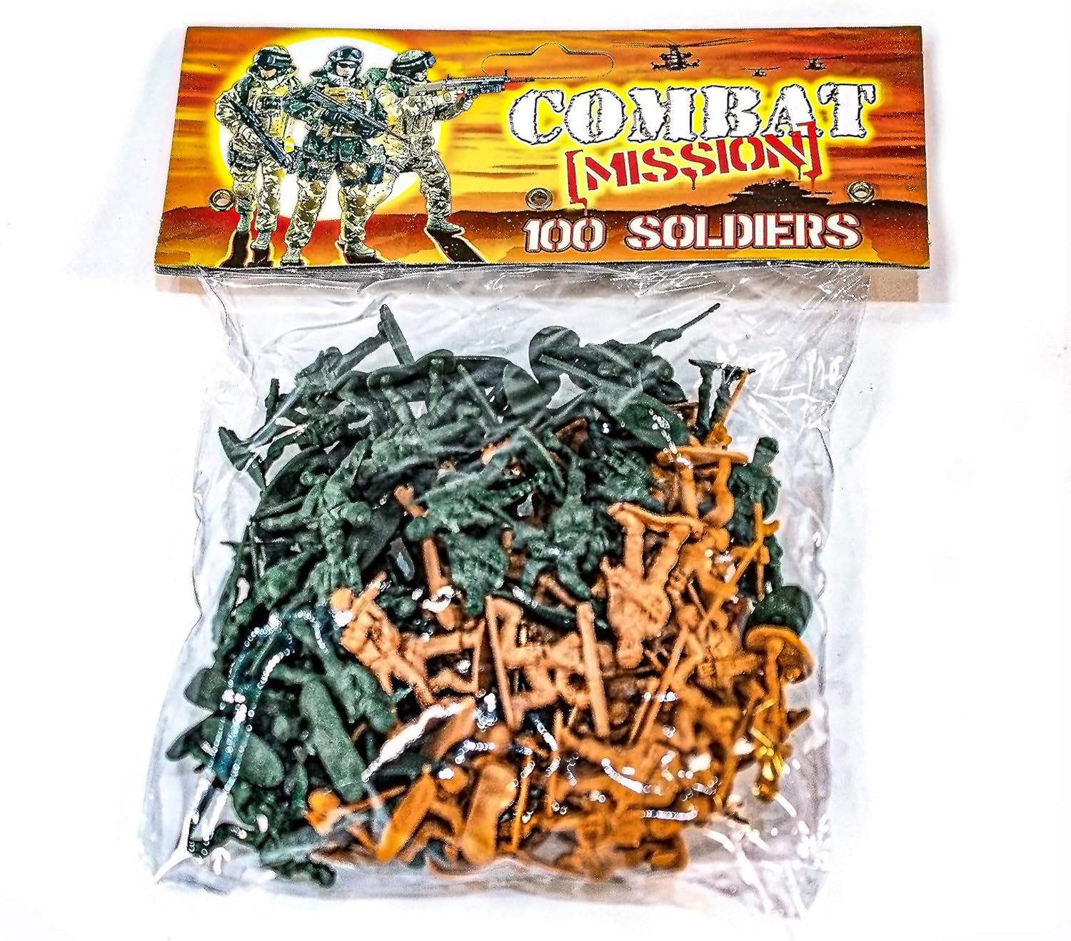 KandyToys Combat Mission Plastic Toy Soldiers 100 Piece, Brown,green, 100 Pack