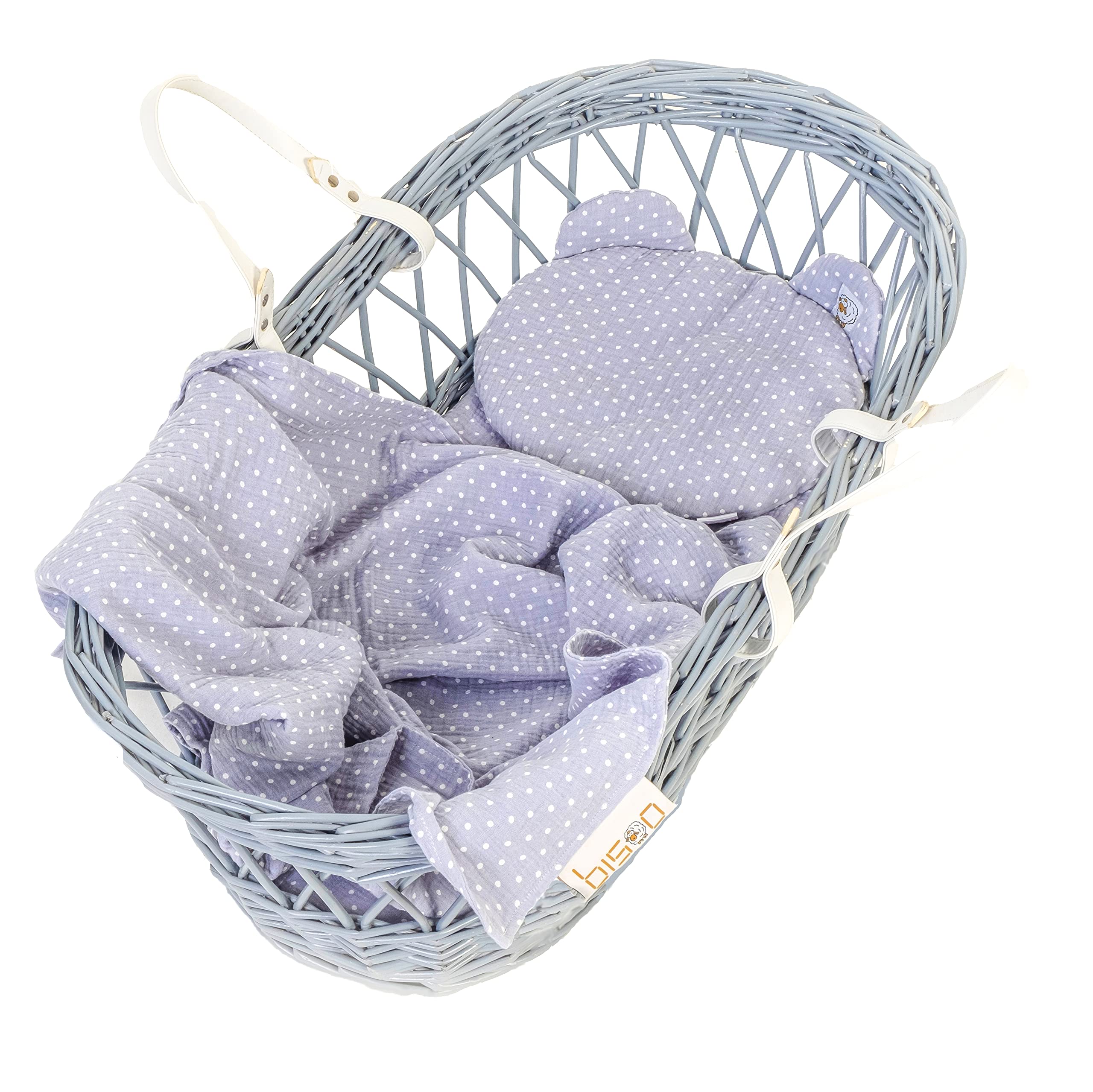 bisoo Baby Blanket and Cushion Set - 100% Cotton Muslin - Blanket and Cushion for Pram/Carrycot, Carriage and Crib - Original Gift for Newborns, Pregnant and Baby Shower - Polka Dot Print