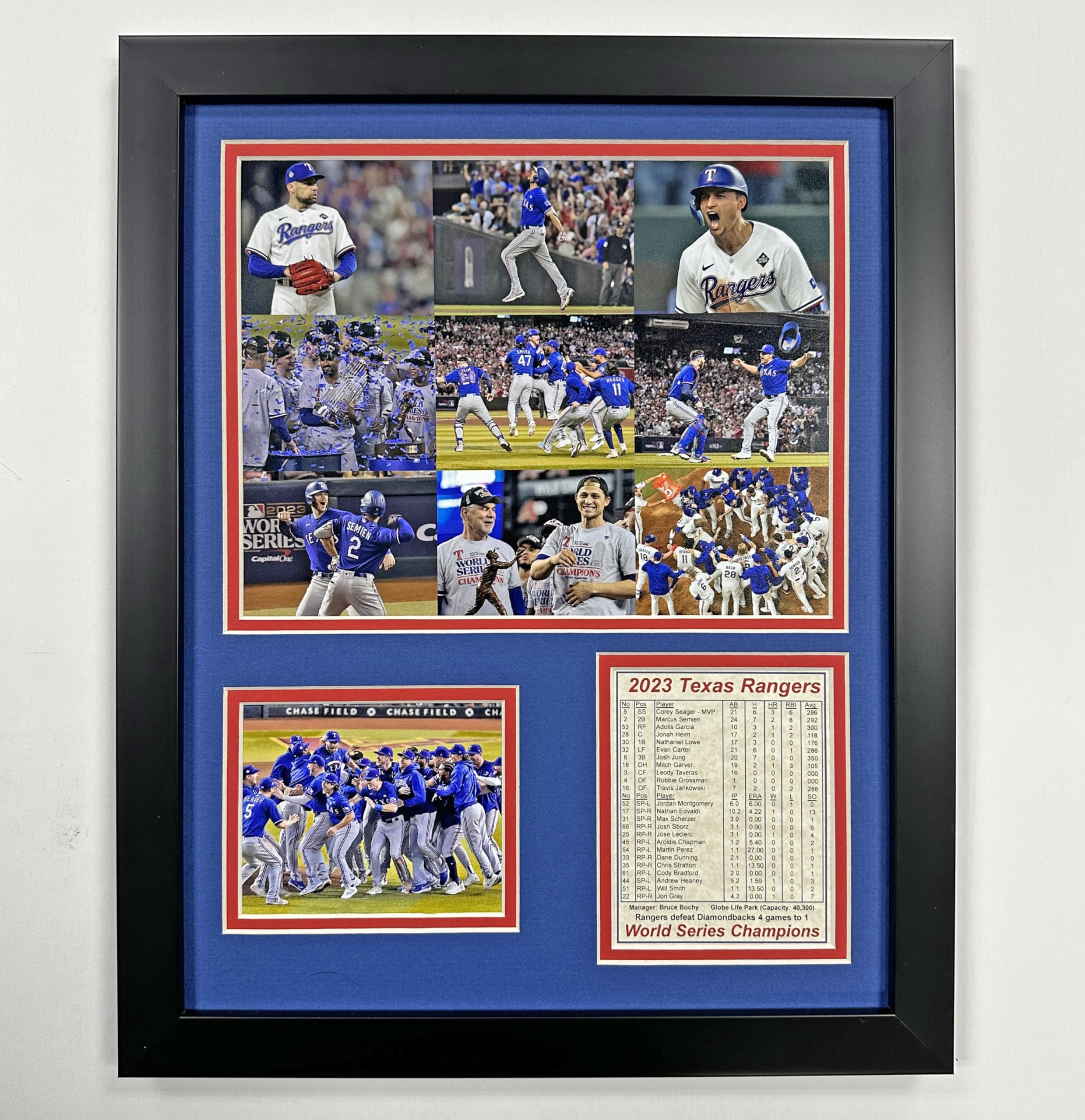 Legends Never Die, Inc. Texas Rangers | 2023 World Series Champions | Framed Photo Collage | 2 Sizes and Styles | (Mosaic, 12"x15")