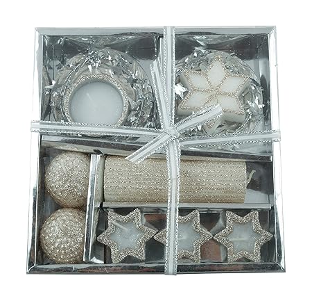 GOYAL Ceramic Tea Light Candle & Holder Set (19 cm x 19 cm x 11 cm, White & Beige, 9-Pieces)