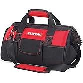 FASTPRO 14-Inch Zip-top Wide Mouth Open Storage Tool Bag, Classic Black&Red Design, Fashionable Design, 600D Polyester Fabric Material for Quality Endurance, With Adjustable Shoulder Strap