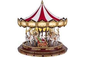 Mr. Christmas Deluxe Carousel Musical Animated Indoor Christmas Decoration, 17 Inch, Brown