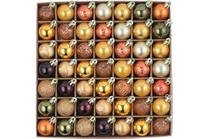 DECOR BY HANNAH DecorbyHannah Mini Fall Ornaments Decorations for Tree, 49ct 1.18inch Autumn Thanksgiving Tree Ornament Set, Small Gold Orange Shatterproof Hanging Harvest Ball Ornaments for Home Indoor Table Decor