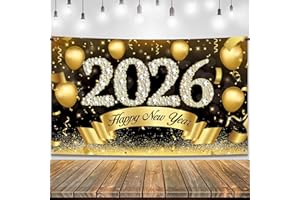 KatchOn, XtraLarge Happy New Year Banner 2026 - 72x44 Inch | New Year Backdrop for Happy New Years Decorations 2026 | Eve Banner 2026 | NYE Decorations 2026 | Indoor Outdoor Celebration Photography Background