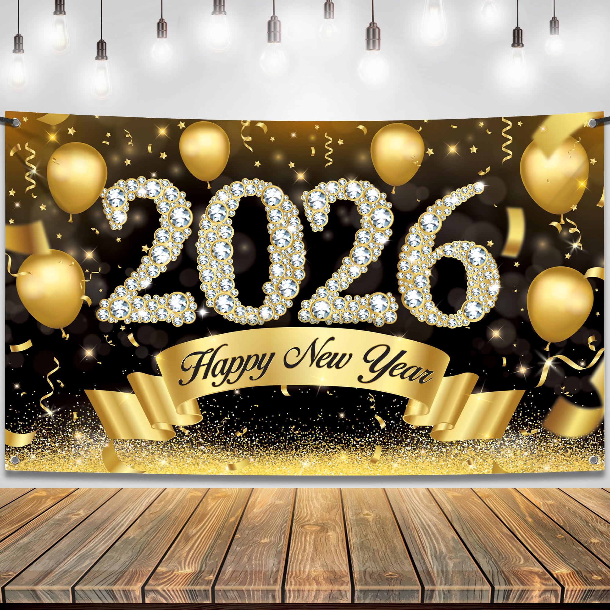 KatchOn, XtraLarge Happy New Year Banner 2026-72x44 Inch, New Year Backdrop | Happy New Years Decorations 2026 | NYE Decorations 2026 | New Years Eve Party Supplies 2026