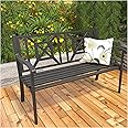 YLGJ&TIDY Outdoor Bench,50" Garden Bench with Ergonomic Backrest&Armrests, Weatherproof Iron Metal Bench for Gardens, Parks,Patio,Porch, Lawn and Yard