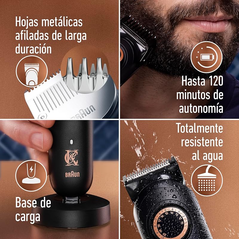 Aparador de barba masculino PRO MAX, aparador de cabelo 4 em 1 com 40 comprimentos, 6 acessórios, carregador e caixa, máquina sem fios com lâmina afiada ao longo da vida