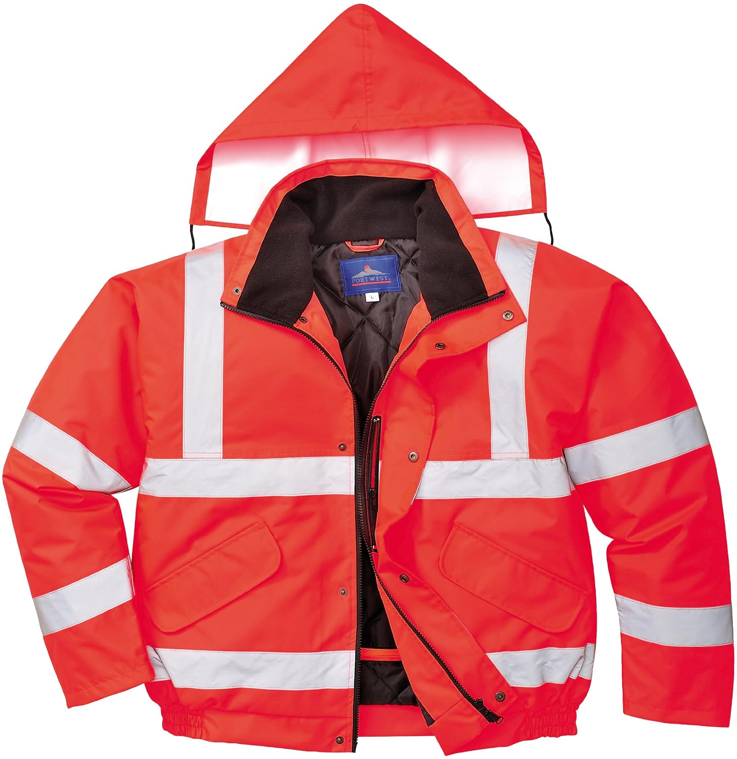 Portwest S463 Men's Hi-Vis Winter Bomber Jacket Waterproof Safety Cold Protection EN342 Certified Reflective Tape Texpel Eco Fabric Multiple Pockets Pack Away Hood