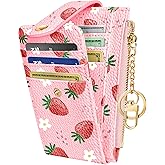 Miss Adola Cute Card Wallet Women - Small Wallets with Keychain Strawberry RFID Credit Cardholder Aesthetic Fashion Design Coin Purse for Female Ladies Teen Girls
