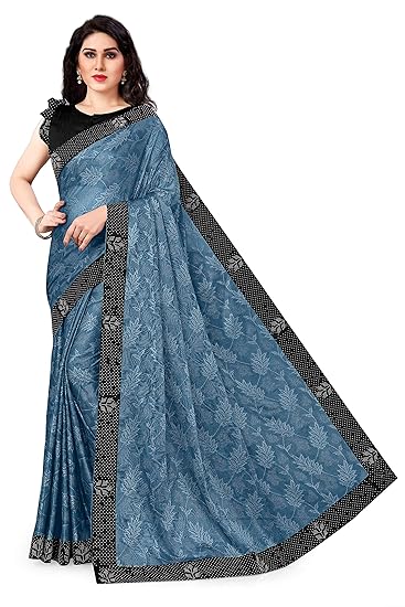 Womens Lycra Embellished Border Work Saree With Blouse Piece