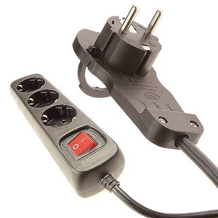 4smile Flachstecker Mehrfachsteckdose 3fach schwarz – Steckdosenleiste mit Schalter, Klappgriff für einfaches Herausziehen, 2