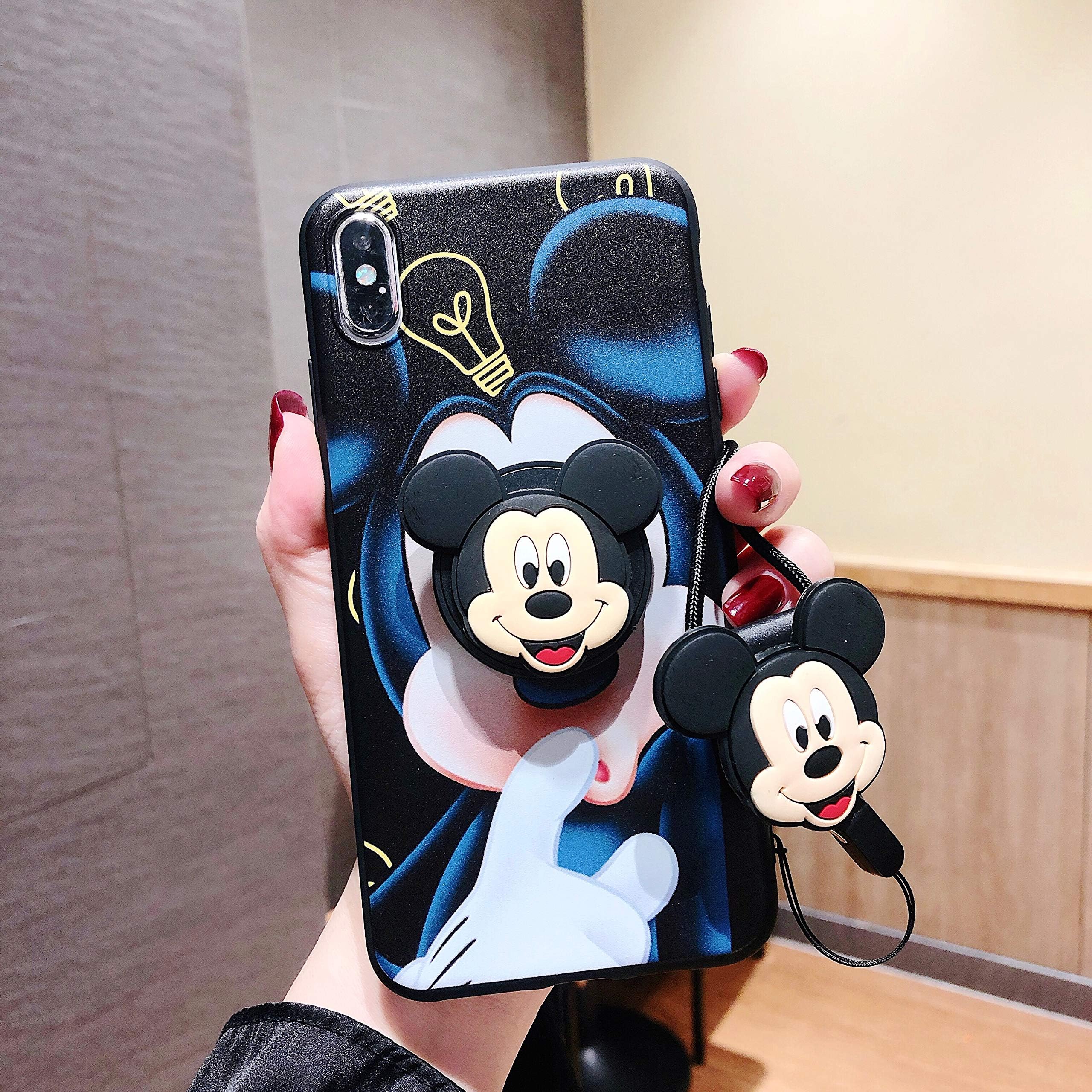 HikerClub Galaxy A70 / A70s Case Lovely 3D Cartoon Case Mickey Minnie Mouse Soft TPU Silicone Cover with Pop Out Phone Stand Grip Holder and Neck Strap Lanyard (Blue, A70/A70s)