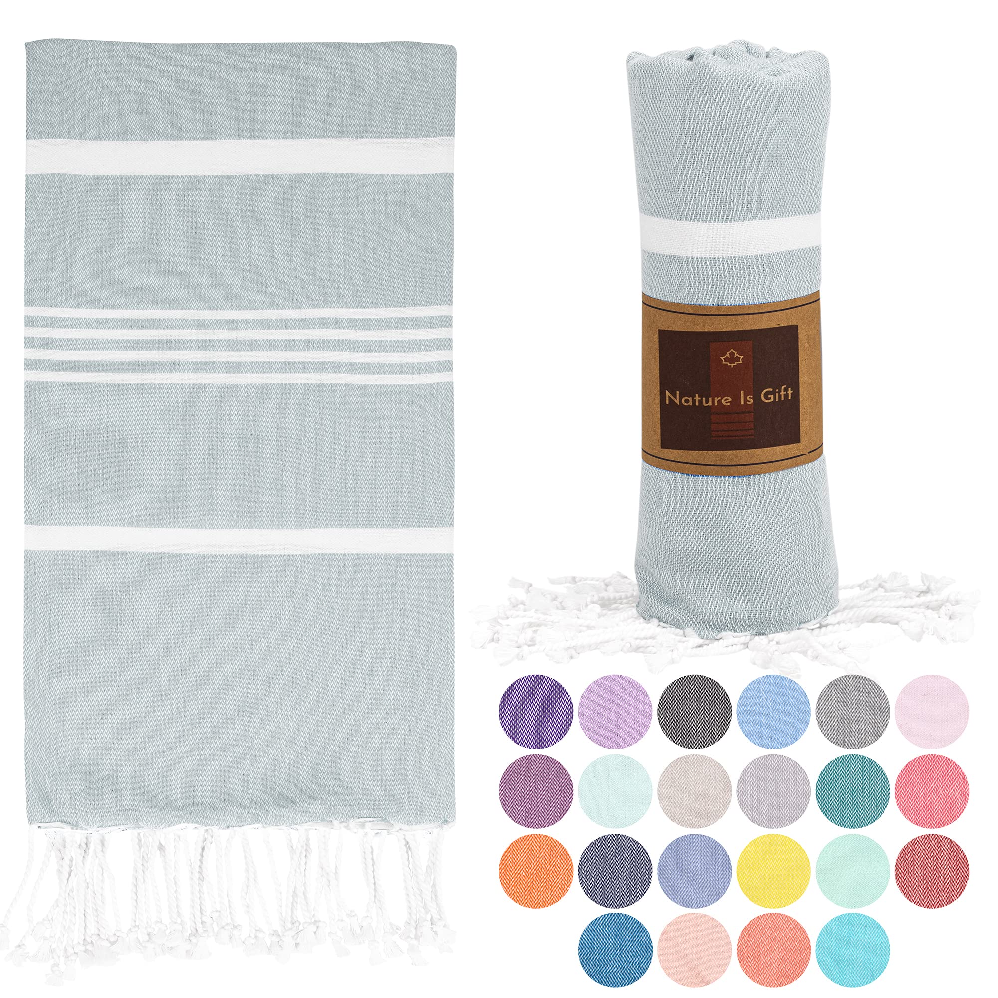 View 1 of Beach Towel 100% Cotton Turkish Beach Towel Adult 38x70 Inch Pre-washed Absorbent Extra Large|Sand Free Quick Dry BathTowels|Lightweight Blanket|Travel Cruise Camping Spa Gym Yoga Towel|BabyBlue