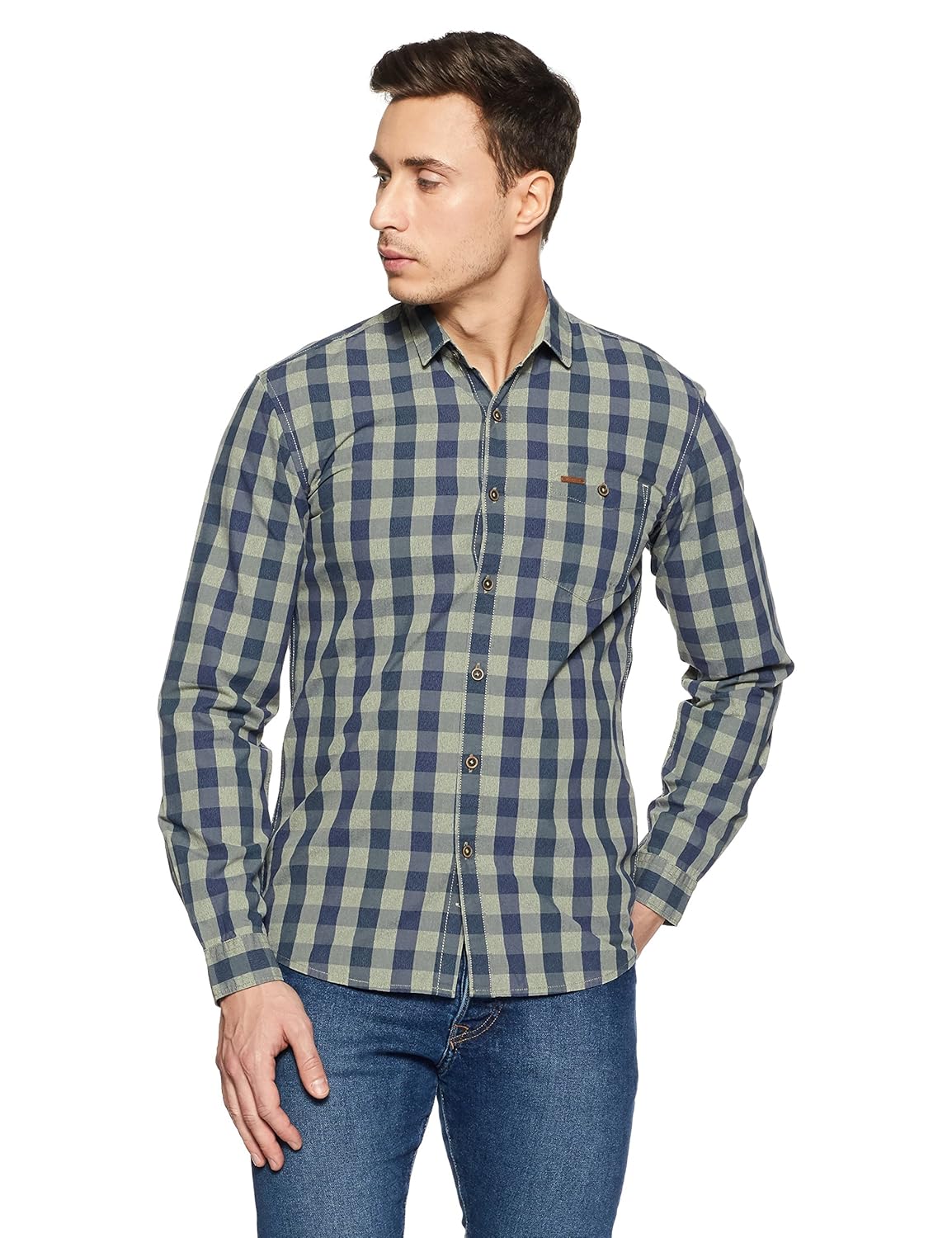 wrangler men's checkered slim fit casual shirt