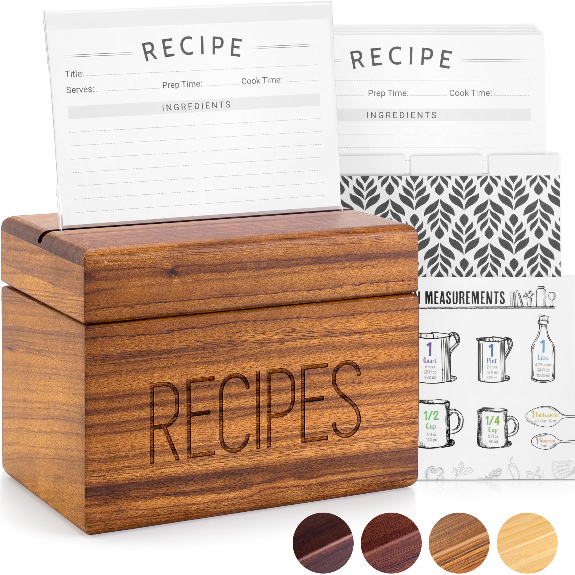 Apace Living Zebrano Recipe Box with Cards and Dividers by Apace - Vintage Style Wood 4x6 Recipe Holder Card Box - Exclusively from The Premier Collection - Fits 240 Cards