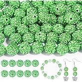 100Pcs Rhinestone Beads 10mm for Jewelry Making, Shiny Round Shamballa Disco Beads Bling Sparkle Rhinestone Clay Beads for Necklace Bracelet Earring Making and DIY Decoration(Light Green)