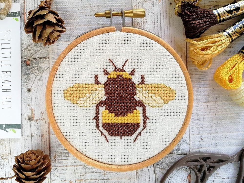 Bee cross stitch kit, honeybee, insect gift, embroidery pattern, easy