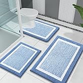 OLANLY Bathroom Rugs Sets 3 Piece, Soft Absorbent Microfiber Bath Mats and U-Shaped Contour Toilet Rug, Home Decor Accessories, Non-Slip, Bath Mat Set for Bathroom (30"x20"+24"x16"+24"x20", Blue)