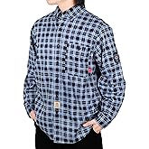 BOCOMAL FR Shirts Flame Resistant NFPA2112/CAT2 6.5oz Light Weight Printed Fire Retardant Plaid Shirt