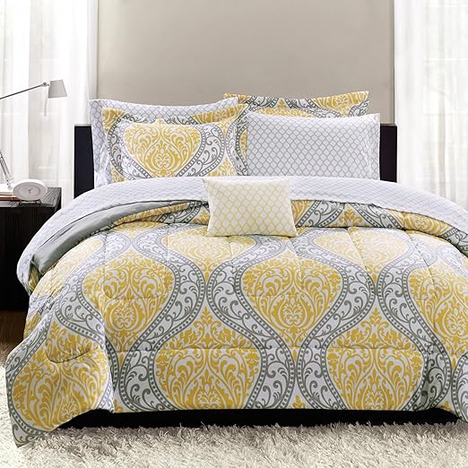 Amazon Com Mainstays Yellow Damask Coordinated Bedding Set Bed In