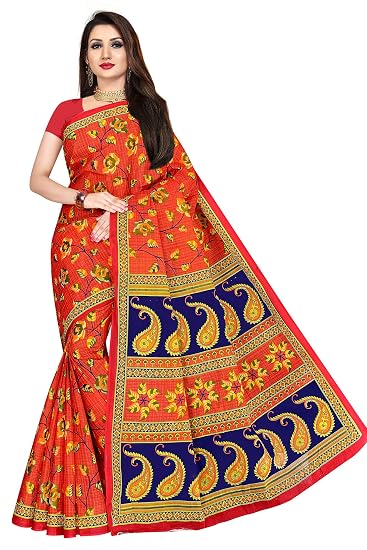 Womens pure cotton saree without blouse piece (1509_Orange_Malmal)