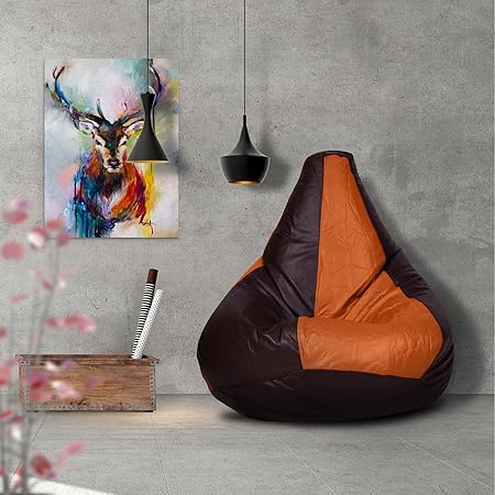 Story@Home XL Leatherite Single Seating Tear Drop Bean Bag Chair Cover Without Filler, Tan Brown