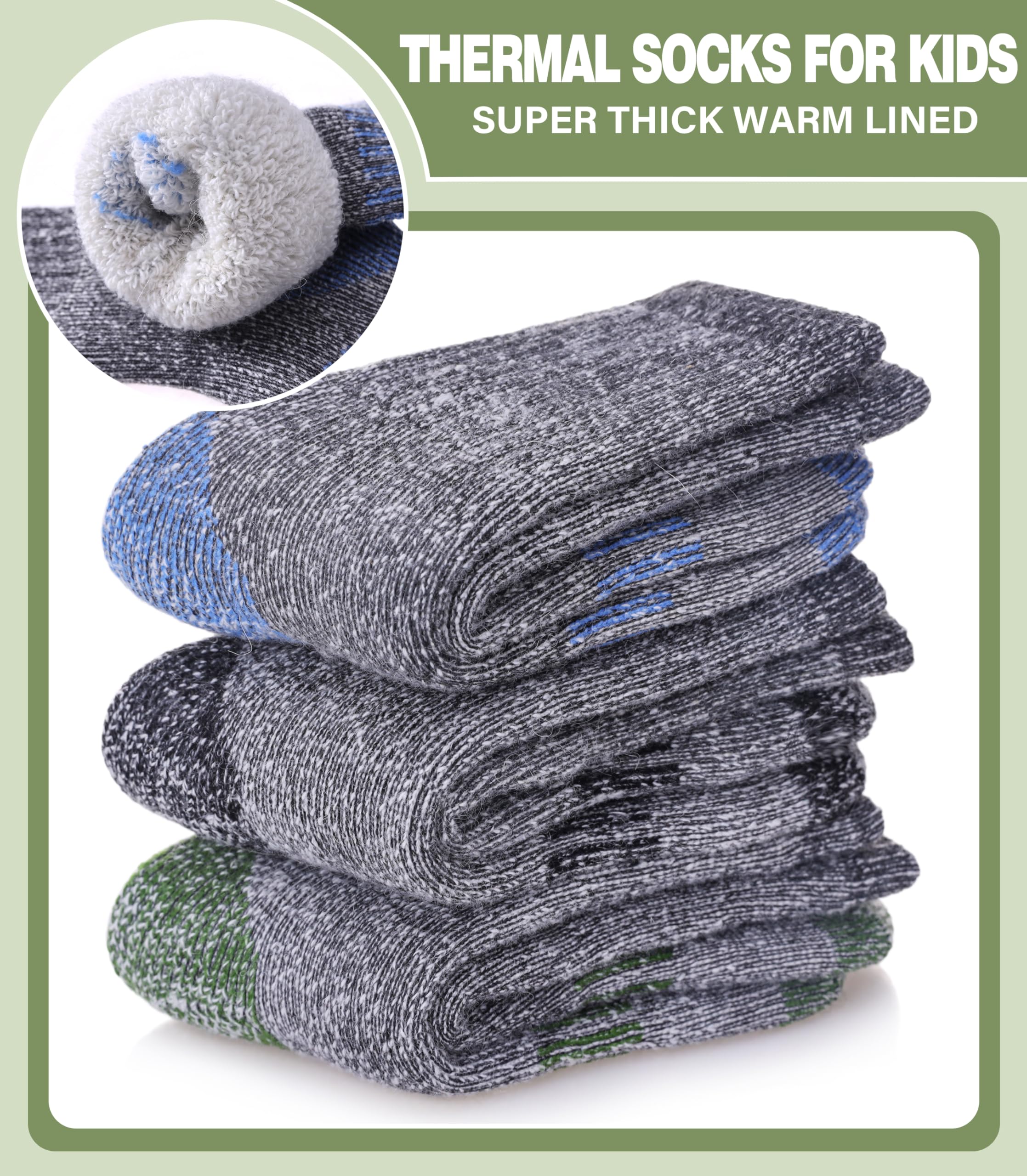 LANLEO Kids Merino Wool Hiking Socks Boys Girls Winter Thermal Warm Thick Cozy Cushion Boot Crew Socks