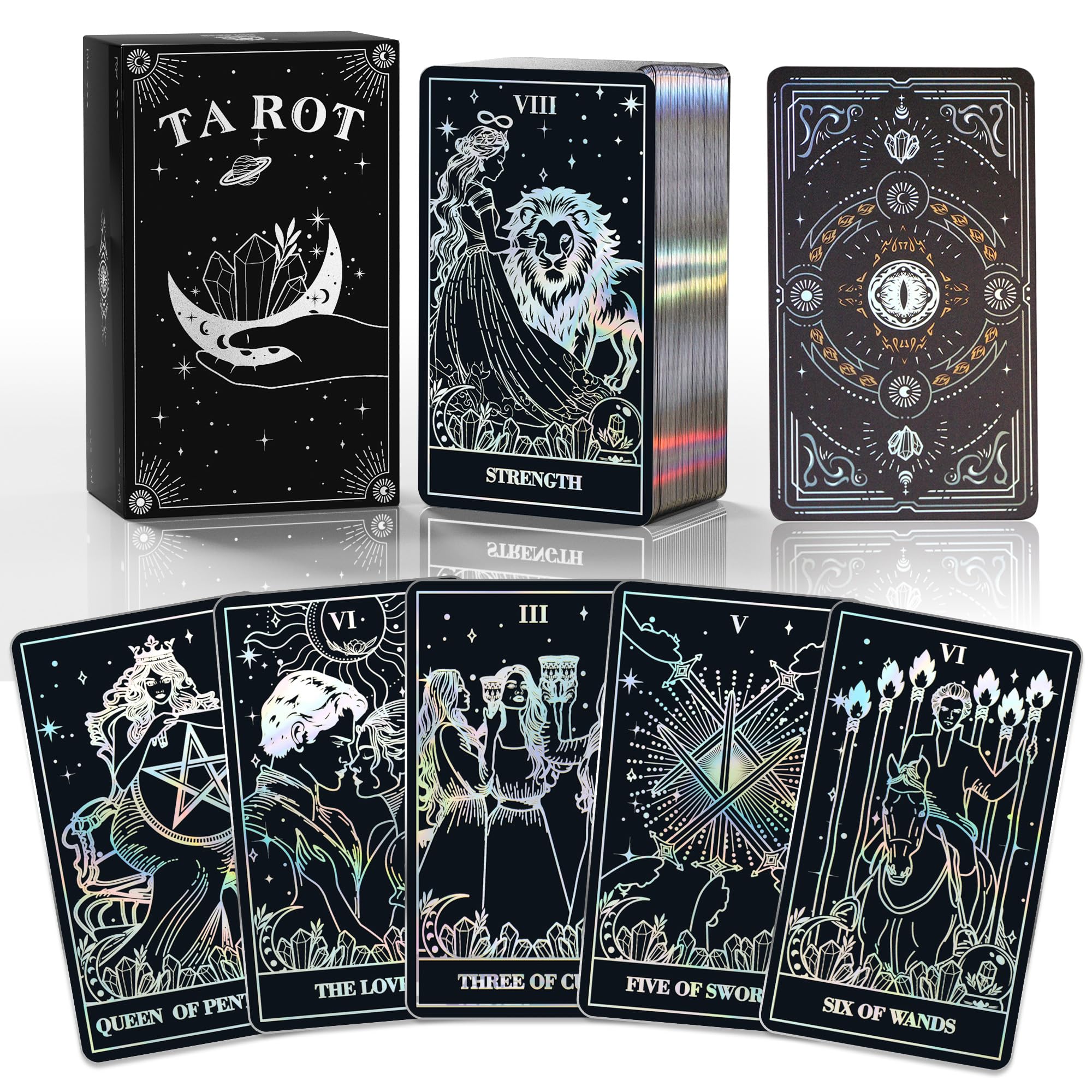 ACELION Silver Foil Edge Tarot Card Set with Guide, Tarot Cards，78 Pieces of Tarot Cards with Gold foil on The Surface， Fortune-Telling Game, Tarot for Beginners